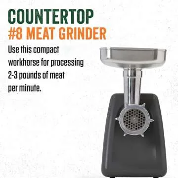 LEM Products #8 Countertop Meat Grinder, 575 Watt Aluminum Electric Meat Grinder Machine, Ideal for Occasional Use