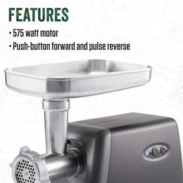 LEM Products #8 Countertop Meat Grinder, 575 Watt Aluminum Electric Meat Grinder Machine, Ideal for Occasional Use