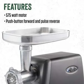 LEM Products #8 Countertop Meat Grinder, 575 Watt Aluminum Electric Meat Grinder Machine, Ideal for Occasional Use