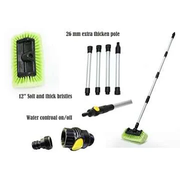 Car Wash Brush 12" with Long Handle and Soft Bristle Scrub for Cars, Trucks, Boats, and More