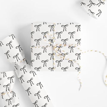 Elegant Black Bow Wrapping Paper Roll for All Occasions 17x32.8 ft