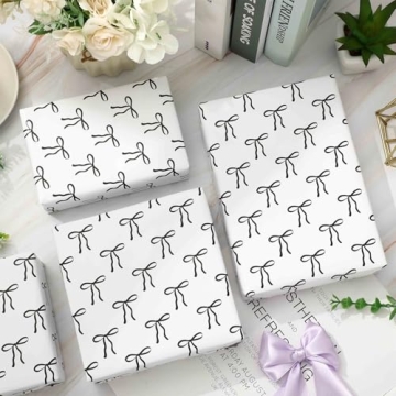 Elegant Black Bow Wrapping Paper Roll for All Occasions 17x32.8 ft