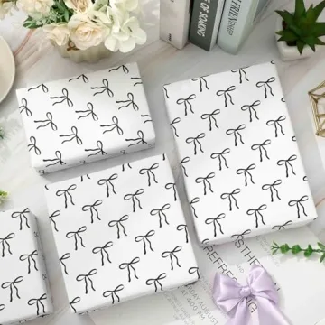 Elegant Black Bow Wrapping Paper Roll for All Occasions 17x32.8 ft
