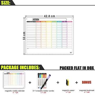 Mag-Fancy Magnetic Chore Chart for Adults & Kids Dry Erase Calendar for Refrigerator Weekly Fridge Schedule Board - Extra Thick Magnet, 5 Dry Erase Markers & 1 Wet Erase Marker & Eraser