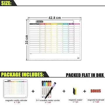 Mag-Fancy Magnetic Chore Chart for Adults & Kids Dry Erase Calendar for Refrigerator Weekly Fridge Schedule Board - Extra Thick Magnet, 5 Dry Erase Markers & 1 Wet Erase Marker & Eraser