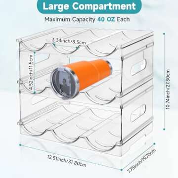 [Large Compartment] Water Bottle Organizer for Stanley 40 oz, 3 Pack Stackable Water Bottle Organizer, Clear Water Bottle Holder for Tumbler Travel Mug Cup, Kitchen Pantry Organization and Storage