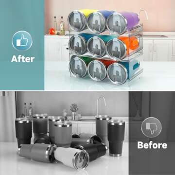 [Large Compartment] Water Bottle Organizer for Stanley 40 oz, 3 Pack Stackable Water Bottle Organizer, Clear Water Bottle Holder for Tumbler Travel Mug Cup, Kitchen Pantry Organization and Storage