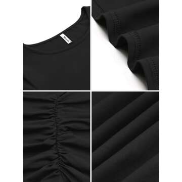 Missufe Long Sleeve Ruched Casual Sundress Women's Knee Length Bodycon Sheath Dress (Black, X-Large)