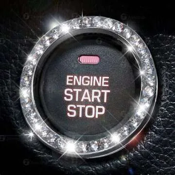 Bling Car Crystal Rhinestone Ring Emblem Sticker, Car Interior Decoration, Bling Car Accessories for Women, Push to Start Button, Key Ignition Starter & Knob Ring (Silver)