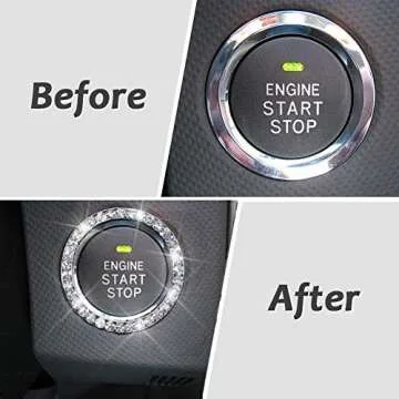 Bling Car Crystal Rhinestone Ring Emblem Sticker, Car Interior Decoration, Bling Car Accessories for Women, Push to Start Button, Key Ignition Starter & Knob Ring (Silver)