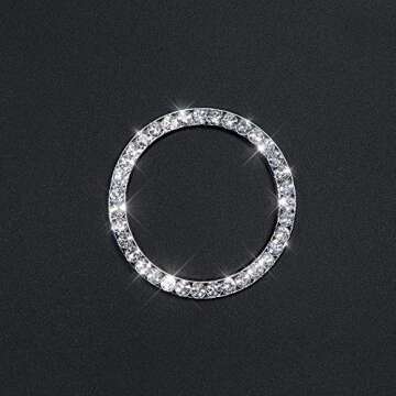 Bling Car Crystal Rhinestone Ring Emblem Sticker, Car Interior Decoration, Bling Car Accessories for Women, Push to Start Button, Key Ignition Starter & Knob Ring (Silver)