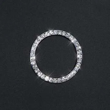 Bling Car Crystal Rhinestone Ring Emblem Sticker, Car Interior Decoration, Bling Car Accessories for Women, Push to Start Button, Key Ignition Starter & Knob Ring (Silver)