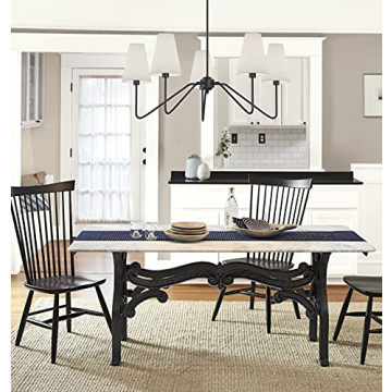 Matt Black 5-Arm Chandelier White Linen Shades Modern Lighting
