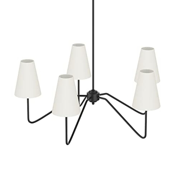 Matt Black 5-Arm Chandelier White Linen Shades Modern Lighting