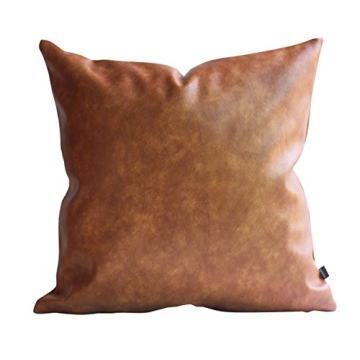 Kdays Brown Faux Leather 16x16 Pillow Cover for Decor