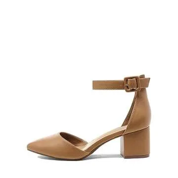 DREAM PAIRS Womens Low Heel Pump Shoes, Nude/Pu - 6.5 (Annee)