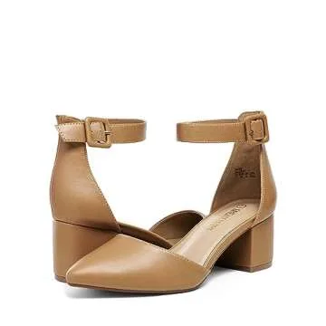 DREAM PAIRS Womens Low Heel Pump Shoes, Nude/Pu - 6.5 (Annee)