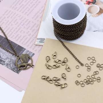 Lemonkey 33 Feet Metal Bronze Necklace Chains Curb Links Chains Bulk for Jewelry Making DIY Craft Kit with Lobster Clasps Jump Rings