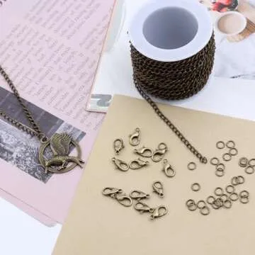 Lemonkey 33 Feet Metal Bronze Necklace Chains Curb Links Chains Bulk for Jewelry Making DIY Craft Kit with Lobster Clasps Jump Rings