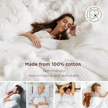 Bedsure 100% Cotton Waffle Weave Blanket Queen Size