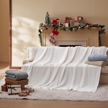 Bedsure 100% Cotton Waffle Weave Blanket Queen Size