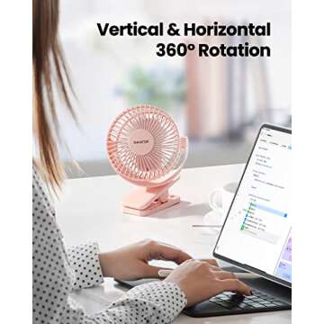 Gaiatop Portable Clip on Fan Battery Operated, Small Powerful 3 Speed Quiet 360° Rotate, USB Rechar...