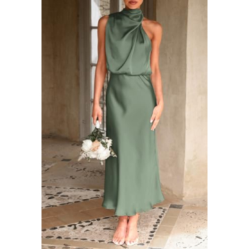 PRETTYGARDEN Women's Elegant Satin Maxi Dress for Summer Events