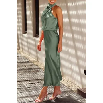 PRETTYGARDEN Women's Elegant Satin Maxi Dress for Summer Events