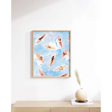 HAUS AND HUES Beach Art Beach Posters - Surfer Girl Poster, Beach Themed Prints, Surfing Artwork, Pictures of Beachy Scenes Wall Decor, Ocean Seascapes, Watercolor Art Surfers (12x16 Unframed)