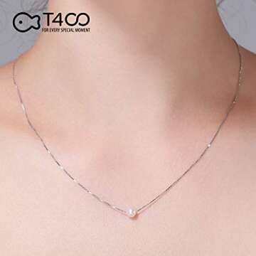 T400 Pearl Necklace for Women Girls Sterling Silver Pendant Wedding Jewelry