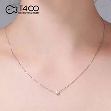 T400 Pearl Necklace for Women Girls Sterling Silver Pendant Wedding Jewelry