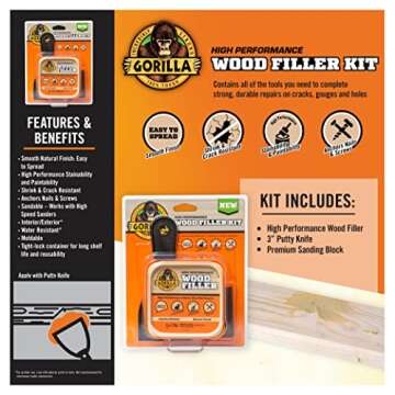 Gorilla All Purpose Wood Filler Wood Repair Kit with Putty Knife and Sanding Block