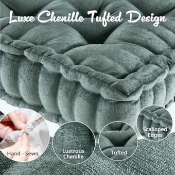 Intelligent Design Azza Floor Pillow, Large Cushions Sitting for Adults, Floor Pillow for Meditation or Yoga, Lustrous Chenille Tufted with Scalloped Edges for Bench/Chair Cushion, 20"x20"x5" Aqua