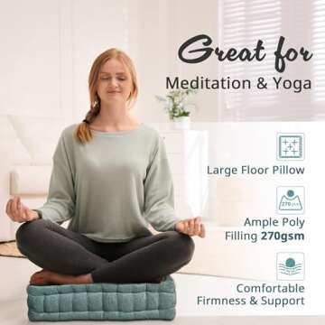 Intelligent Design Azza Floor Pillow, Large Cushions Sitting for Adults, Floor Pillow for Meditation or Yoga, Lustrous Chenille Tufted with Scalloped Edges for Bench/Chair Cushion, 20"x20"x5" Aqua