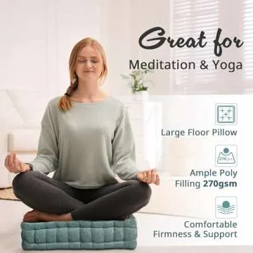 Intelligent Design Azza Floor Pillow, Large Cushions Sitting for Adults, Floor Pillow for Meditation or Yoga, Lustrous Chenille Tufted with Scalloped Edges for Bench/Chair Cushion, 20"x20"x5" Aqua