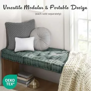 Intelligent Design Azza Floor Pillow, Large Cushions Sitting for Adults, Floor Pillow for Meditation or Yoga, Lustrous Chenille Tufted with Scalloped Edges for Bench/Chair Cushion, 20"x20"x5" Aqua