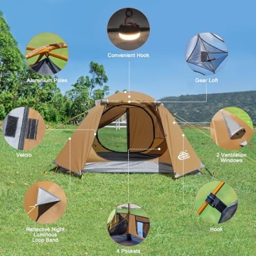 Camppal 2-3 Person Tent Backpacking Tent, Waterproof Windproof 4 Season Tent for Camping, Easy Setup Two Person Tent for Backpacking, Hiking, Hunting, Motor Cycling & Biking