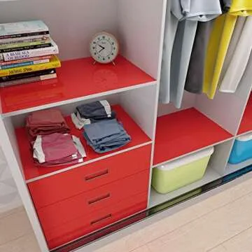 Yenhome 24" x 393" Glossy Red Self Adhesive Vinyl Contact Paper for Cabinets Covering Kitchen Table Drawer and Shelf Liner Removable Self Adhesive Wallpaper for Furniture Wardrobe Decor