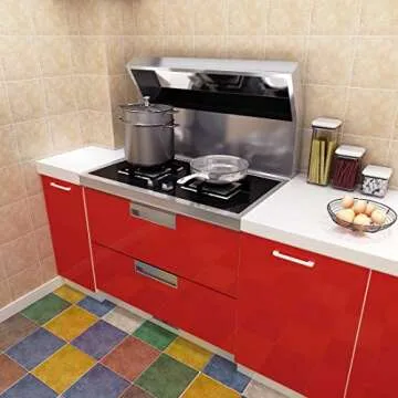 Yenhome 24" x 393" Glossy Red Self Adhesive Vinyl Contact Paper for Cabinets Covering Kitchen Table Drawer and Shelf Liner Removable Self Adhesive Wallpaper for Furniture Wardrobe Decor