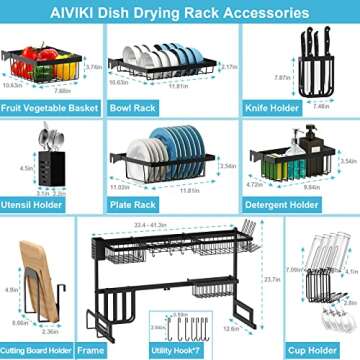 Dish Drying Rack Over The Sink Adjustable 33.4"- 41.3" Large Dish Rack Drainer for Kitchen Organization Storage Space Saver Above Sink Drying Rack