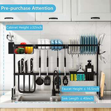 Dish Drying Rack Over The Sink Adjustable 33.4"- 41.3" Large Dish Rack Drainer for Kitchen Organization Storage Space Saver Above Sink Drying Rack
