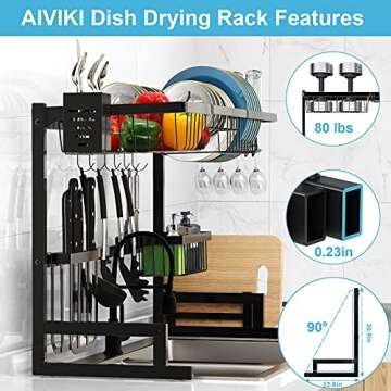 Dish Drying Rack Over The Sink Adjustable 33.4"- 41.3" Large Dish Rack Drainer for Kitchen Organization Storage Space Saver Above Sink Drying Rack