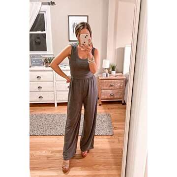 PRETTYGARDEN Women’s Summer Sleeveless Tank Jumpsuits High Waist Low Cut Casual Scoop Neck Fit And Flare Long Pants Rompers(Dark Grey, Medium)