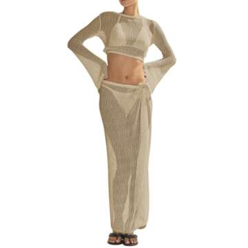 LANNEW Women's Swimsuits Cover Ups Set for Crochet Bathing Suit Hollow Out 2 Piece Bikini Coverup Be...