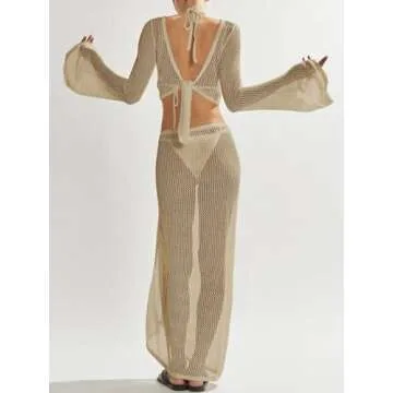 LANNEW Crochet Bathing Suit Cover Up Set for Women