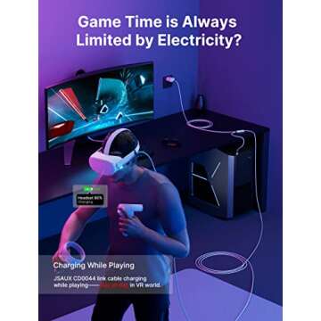 JSAUX Link Cable 16FT with Charging Compatible for Meta Quest 3S/Quest3/2/Pro Accessories【 Chargin...