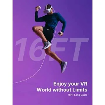 JSAUX Link Cable 16FT with Charging Compatible for Meta Quest 3S/Quest3/2/Pro Accessories【 Charging While Playing】 USB 3.0 High Speed Data Compatible for Oculus 3S/3/2/Pro, Pico 4, PC VR, Steam VR