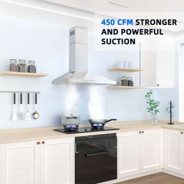 FIREGAS Range Hood 30 Inch, Stainless Steel Wall Mount Kitchen Hood 450 CFM with 3 Speed Exhaust Fan...