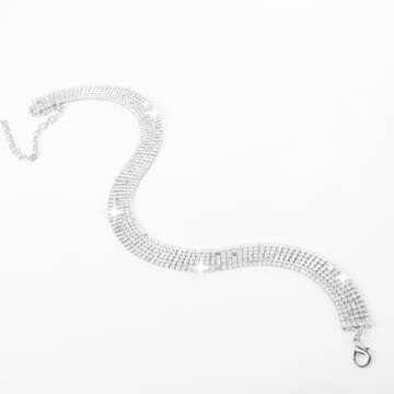 GRACE KARIN Rhinestone Belt for Women Party Cocktail Club Diamond Sparkly Glitter Rhinestone Metal Waist Belt Silver S