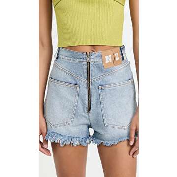 NATASHA ZINKO Women's Reversible Denim Ragged Shorts